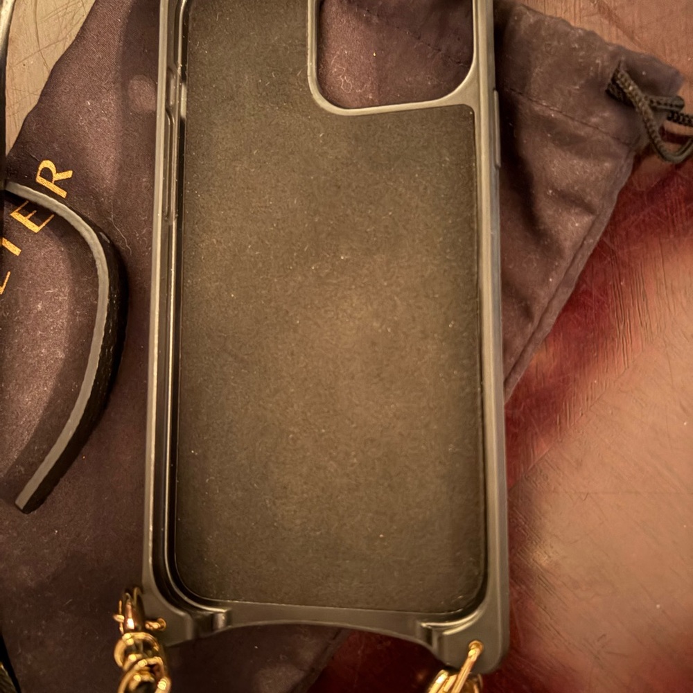 Bandolier Black Pebbled Leather Crossbody Phone Pouch. iPhone 13 Pro Max - Picture 3 of 6